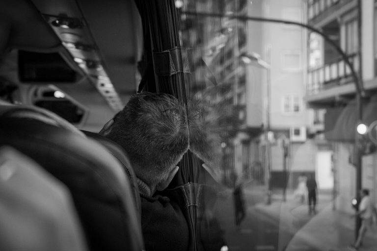 Weary, bus, city — Coronavirus disease 2019